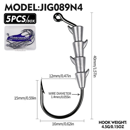 PROBEROS JIG089 Multi-Spike Lead Jig Head Hooks 1.8g-7g (10-Pack)