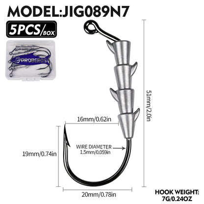 PROBEROS JIG089 Multi-Spike Lead Jig Head Hooks 1.8g-7g (10-Pack)