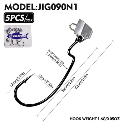 PROBEROS JIG090 Triangle Offset Jig Head Hooks 1.6g-6.5g (5-Pack)