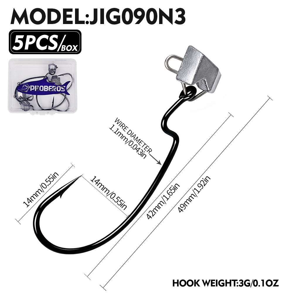 PROBEROS JIG090 Triangle Offset Jig Head Hooks 1.6g-6.5g (5-Pack)