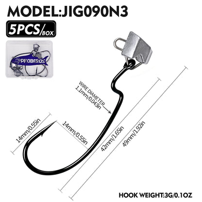 PROBEROS JIG090 Triangle Offset Jig Head Hooks 1.6g-6.5g (5-Pack)