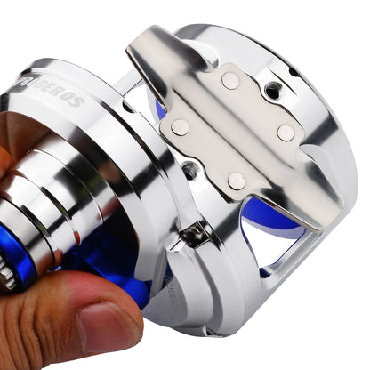 PROBEROS Slow Pitch Jigging Reel, 40kg Max Drag, Silver/Blue CNC Aluminum Offshore Reel, 9+1 Bearings, 5.7:1 Gear Ratio