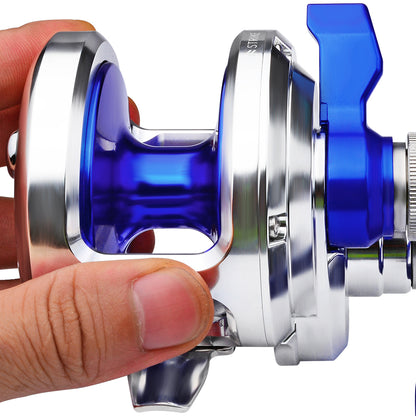 PROBEROS Slow Pitch Jigging Reel, 40kg Max Drag, Silver/Blue CNC Aluminum Offshore Reel, 9+1 Bearings, 5.7:1 Gear Ratio