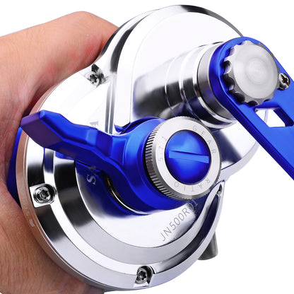 PROBEROS Slow Pitch Jigging Reel, 40kg Max Drag, Silver/Blue CNC Aluminum Offshore Reel, 9+1 Bearings, 5.7:1 Gear Ratio