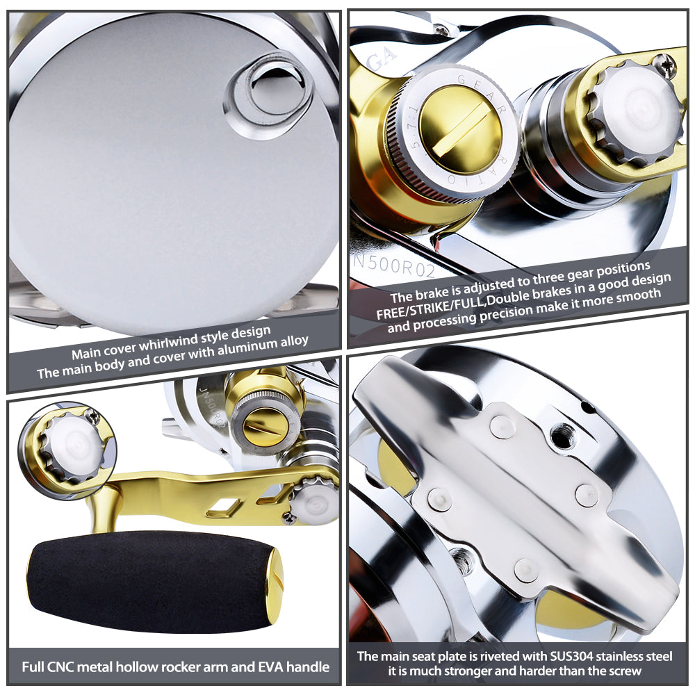 PROBEROS Slow Pitch Jigging Reel, 40kg Max Drag, Silver/Blue CNC Aluminum Offshore Reel, 9+1 Bearings, 5.7:1 Gear Ratio
