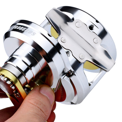 PROBEROS Slow Pitch Jigging Reel, 40kg Max Drag, Silver/Blue CNC Aluminum Offshore Reel, 9+1 Bearings, 5.7:1 Gear Ratio