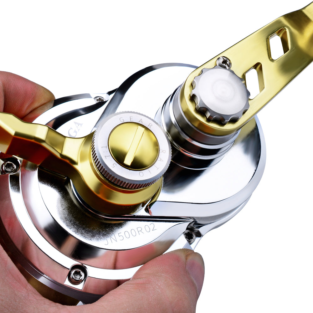 PROBEROS Slow Pitch Jigging Reel, 40kg Max Drag, Silver/Blue CNC Aluminum Offshore Reel, 9+1 Bearings, 5.7:1 Gear Ratio