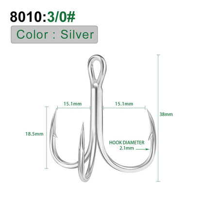 PROBEROS Bright Tin Triple Hook with Barbed Anchor Hook Double Reinforced Bulk Lure Hook Hook 50pcs