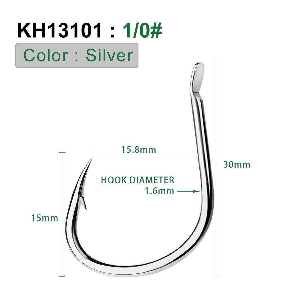 PROBEROS 20PCS Saltwater Fishing Hooks 1/0#-5/0# Anti-rusty Single hook Tin Color Fishhooks High Carbon Steel Strength