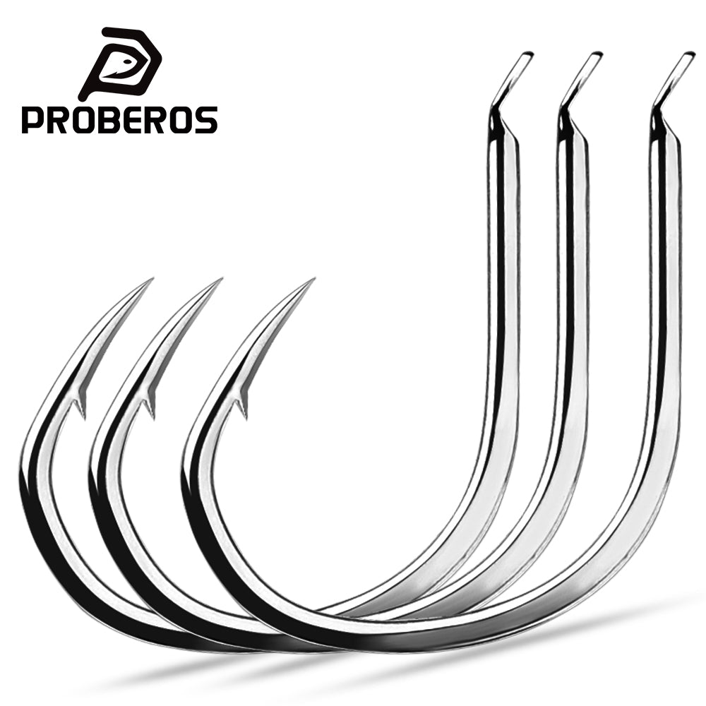 PROBEROS 20PCS Saltwater Fishing Hooks1/0 #-6/0# Anti-rusty Single hook Tin Color Fishhooks&nbsp; &nbsp;High Carbon Steel Strength