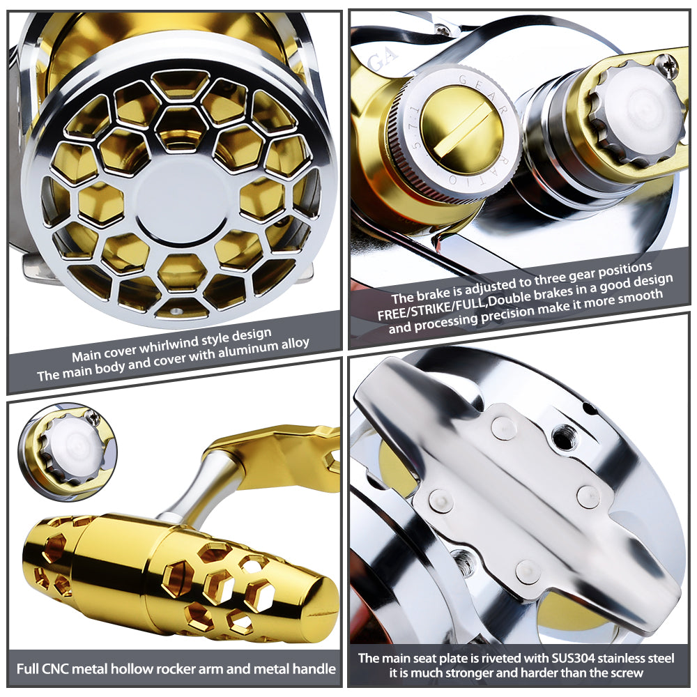 PROBEROS Slow Pitch Jigging Reel, 40kg Max Drag, Gold &amp; Silver/Gold CNC Aluminum Offshore Reel, 9+1 Bearings, 5.7:1 Gear Ratio 682g/692g/696g/687g