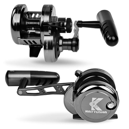 PROBEROS Slow Pitch Jigging Reel, 25kg Max Drag, Gunmetal Black CNC Aluminum Offshore Reel, 9+2 Bearings, 6.2:1 Gear Ratio 540g/546g