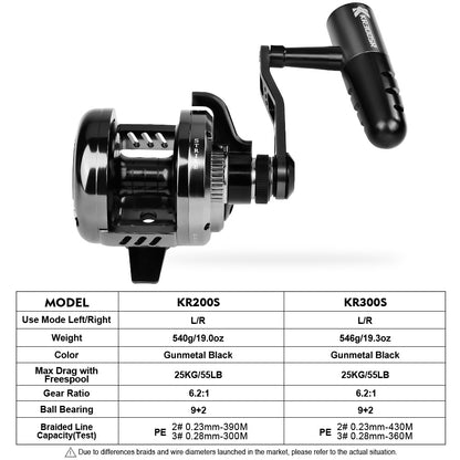 PROBEROS Slow Pitch Jigging Reel, 25kg Max Drag, Gunmetal Black CNC Aluminum Offshore Reel, 9+2 Bearings, 6.2:1 Gear Ratio 540g/546g