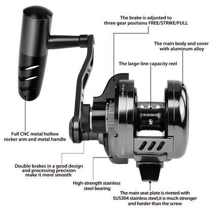 PROBEROS Slow Pitch Jigging Reel, 25kg Max Drag, Gunmetal Black CNC Aluminum Offshore Reel, 9+2 Bearings, 6.2:1 Gear Ratio 540g/546g