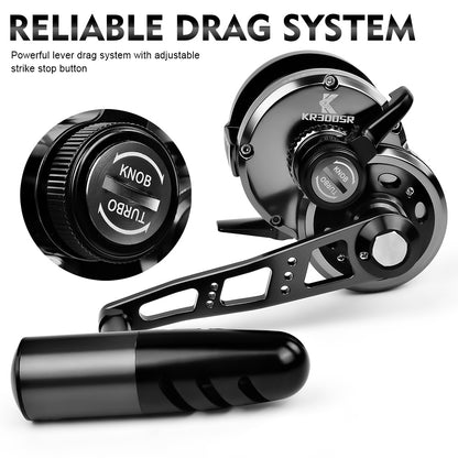 PROBEROS Slow Pitch Jigging Reel, 25kg Max Drag, Gunmetal Black CNC Aluminum Offshore Reel, 9+2 Bearings, 6.2:1 Gear Ratio 540g/546g