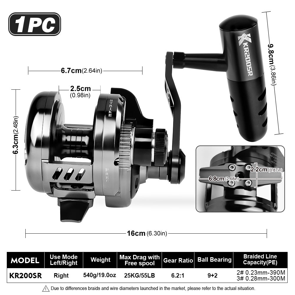 PROBEROS Slow Pitch Jigging Reel, 25kg Max Drag, Gunmetal Black CNC Aluminum Offshore Reel, 9+2 Bearings, 6.2:1 Gear Ratio 540g/546g