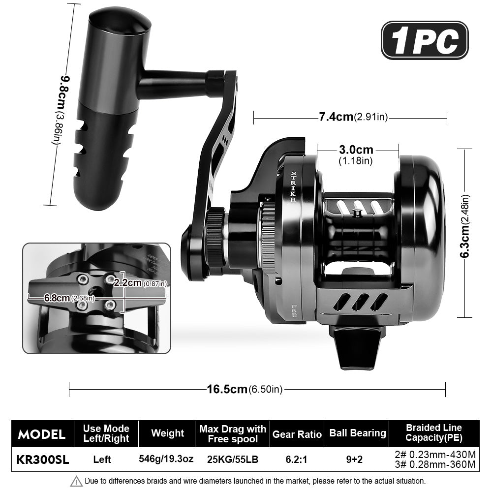 PROBEROS Slow Pitch Jigging Reel, 25kg Max Drag, Gunmetal Black CNC Aluminum Offshore Reel, 9+2 Bearings, 6.2:1 Gear Ratio 540g/546g
