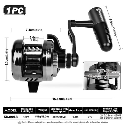 PROBEROS Slow Pitch Jigging Reel, 25kg Max Drag, Gunmetal Black CNC Aluminum Offshore Reel, 9+2 Bearings, 6.2:1 Gear Ratio 540g/546g