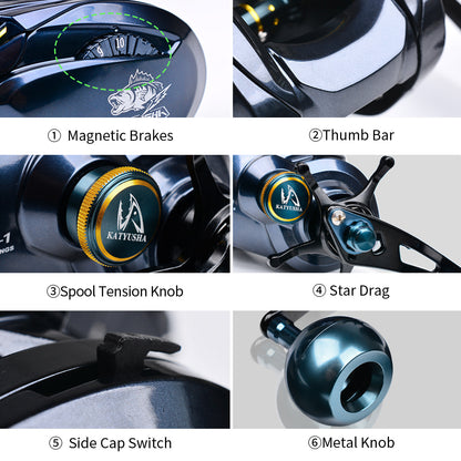 PROBEROS Baitcasting Reel | 6.5:1 Gear Ratio, 6+1BB, PE 40LB-60LB Line Capacity (S/T Series, Left/Right Hand) Listing Titles 20KG Max