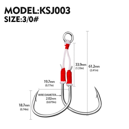 PROBEROS 5PC Metal Jig Assist Hook with Kevlar Line,Solid Ring,Jigging Spoon,Saltwater Fishhook,Corrosion and Seawater Resistance Hook