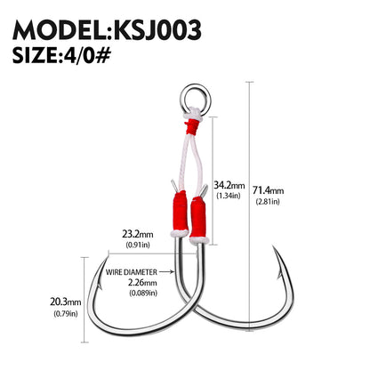 PROBEROS 5PC Metal Jig Assist Hook with Kevlar Line,Solid Ring,Jigging Spoon,Saltwater Fishhook,Corrosion and Seawater Resistance Hook