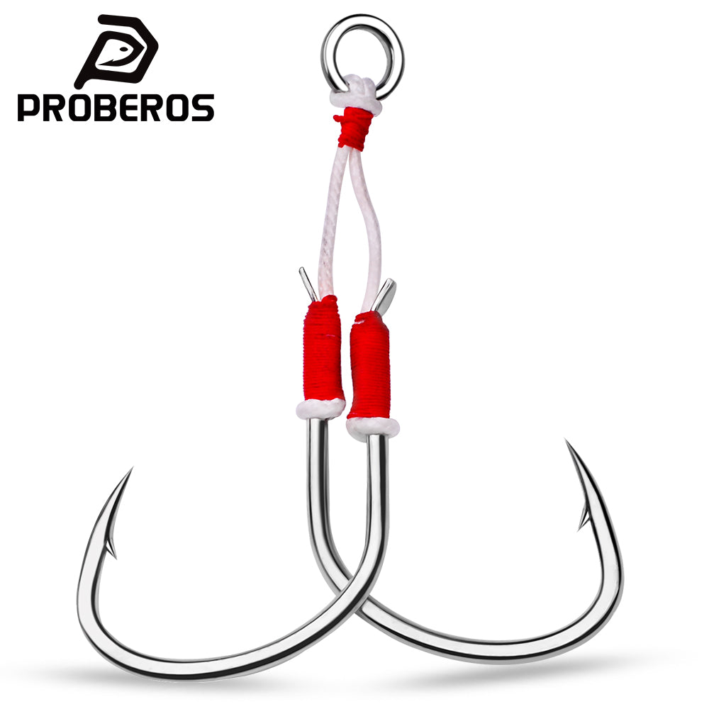 PROBEROS 2 Sets Saltwater Jigging Assist Hooks 1/0#-4/0# High Carbon Steel Fishing Hooks