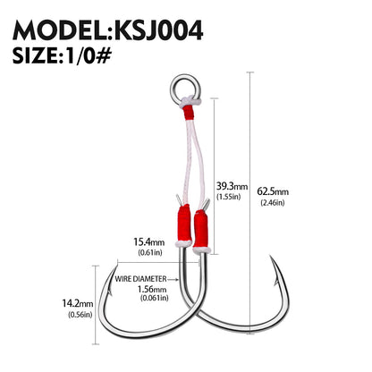 PROBEROS 5PC Metal Jig Assist Hook with Kevlar Line,Solid Ring,Jigging Spoon,Saltwater Fishhook,Corrosion and Seawater Resistance Hook
