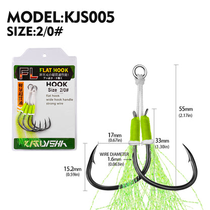 PROBEROS 5pcs Double Fishing Assist Hooks Kit,With tassels Slow Fall Jigging Lures,Perfect for Vertical Jigging,Outdoor fishing