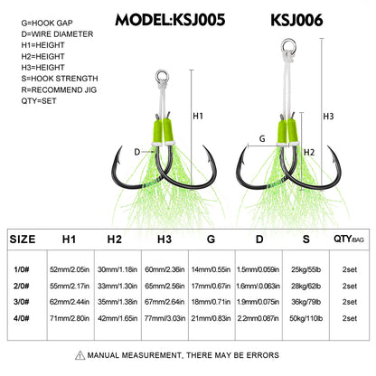 PROBEROS 2 Sets Saltwater Jigging Assist Hooks 3/0#-5/0# High Carbon Steel Fishing Hooks