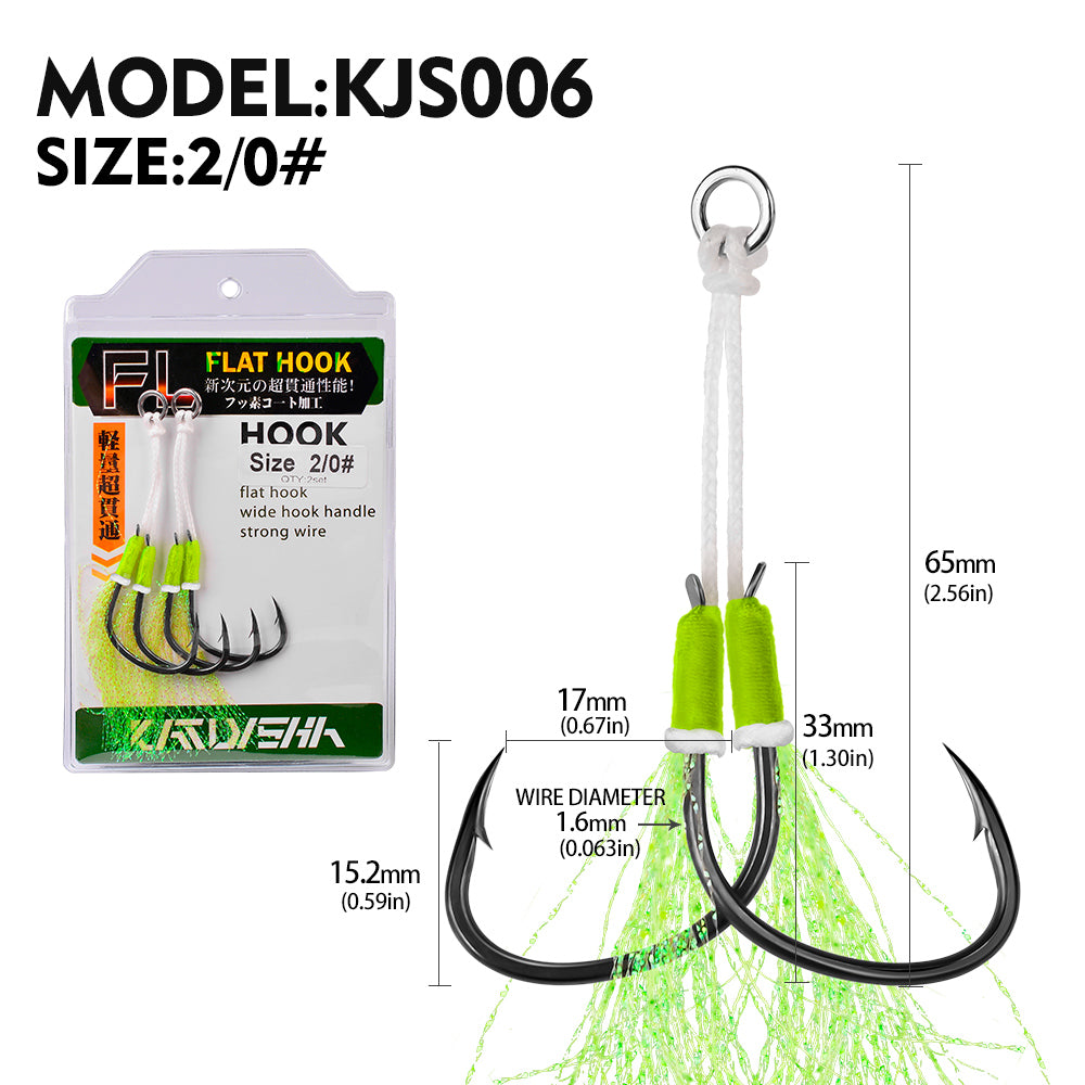 PROBEROS 5pcs Double Fishing Assist Hooks Kit,With tassels Slow Fall Jigging Lures,Perfect for Vertical Jigging,Outdoor fishing