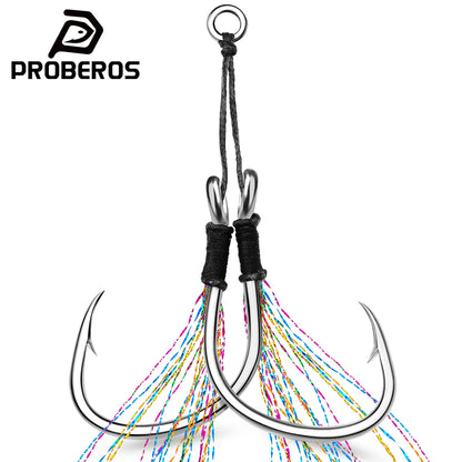 PROBEROS 2 Sets Saltwater Jigging Assist Hooks 1/0#-5/0# High Carbon Steel Fishing Hooks