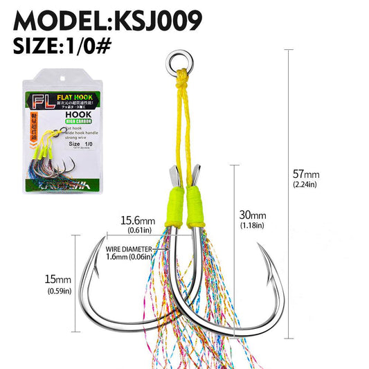 PROBEROS 5PC 2Pairs/lot High Carbon Steel Fishhooks 1/0-2/0-3/0-4/0-5/0# Slow Jig Assist Fishing Twin Hooks Double Barbed Durable Hook Peche - Proberos