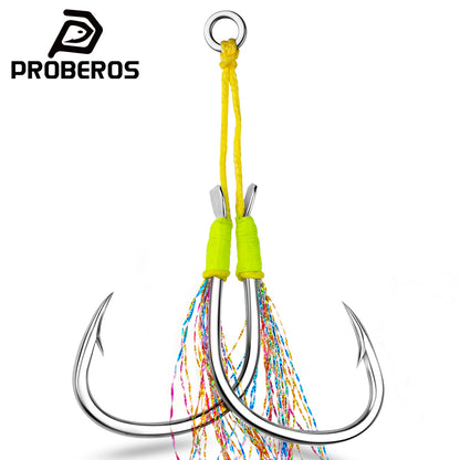 PROBEROS 2 Sets Saltwater Jigging Assist Hooks 1/0#-5/0# High Carbon Steel Fishing Hooks
