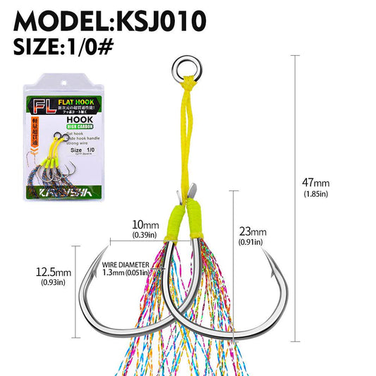 PROBEROS 5PC 1/0 2/0 3/0 4/0 5/0 6/0 Sea Fishing Tackle Slow Jigging Fishing Hook Glow Double Assist Hooks - Proberos