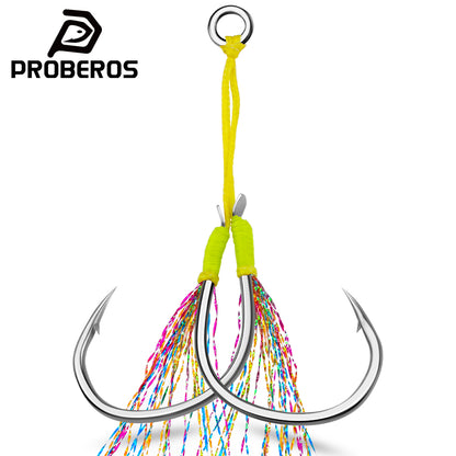 PROBEROS 2 Sets Saltwater Jigging Assist Hooks 1/0#-6/0# High Carbon Steel Fishing Hooks