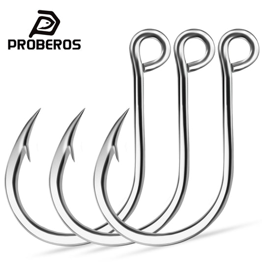PROBEROS 20PCS Saltwater Fishing Hooks 6#-11/0# Anti-rusty Single hook Tin Color Fishhooks&nbsp; High Carbon Steel Strength