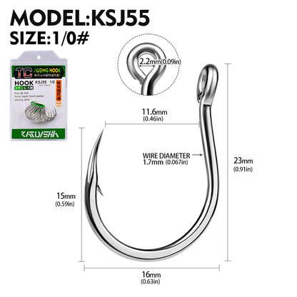 PROBEROS 20PCS Saltwater Fishing Hooks 1/0#-5/0# Anti-rusty Single hook Tin Color Fishhooks High Carbon Steel Strength