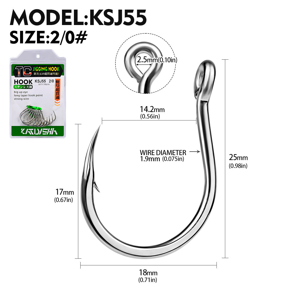 PROBEROS 20PCS Saltwater Fishing Hooks 1/0#-5/0# Anti-rusty Single hook Tin Color Fishhooks High Carbon Steel Strength