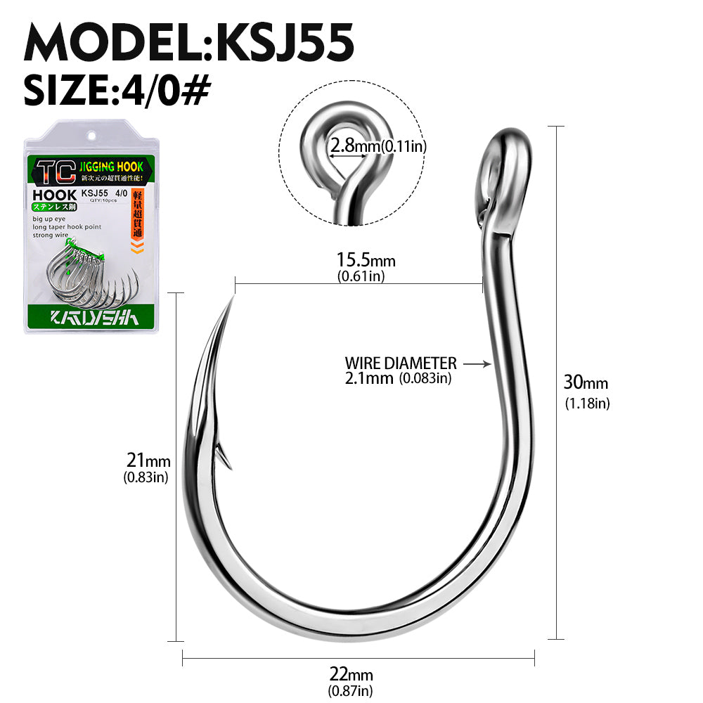 PROBEROS 20PCS Saltwater Fishing Hooks 1/0#-5/0# Anti-rusty Single hook Tin Color Fishhooks High Carbon Steel Strength