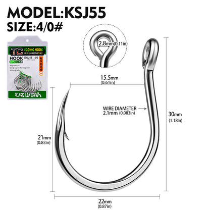 PROBEROS 20PCS Saltwater Fishing Hooks 1/0#-5/0# Anti-rusty Single hook Tin Color Fishhooks High Carbon Steel Strength