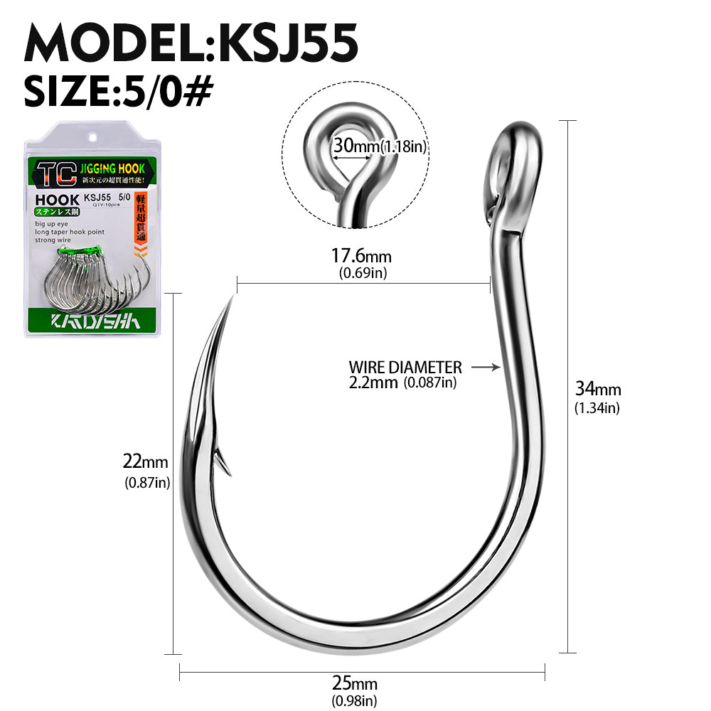 PROBEROS 20PCS Saltwater Fishing Hooks 1/0#-5/0# Anti-rusty Single hook Tin Color Fishhooks High Carbon Steel Strength