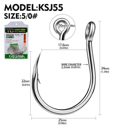 PROBEROS 20PCS Saltwater Fishing Hooks 1/0#-5/0# Anti-rusty Single hook Tin Color Fishhooks High Carbon Steel Strength