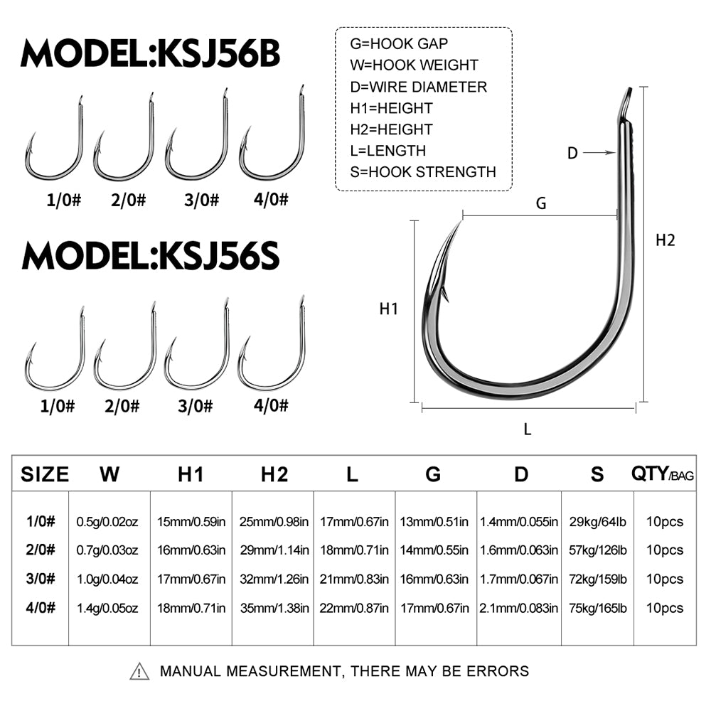 PROBEROS 20PCS Saltwater Fishing Hooks 1/0#-4/0# Anti-rusty Single hook Tin Color Fishhooks High Carbon Steel Strength