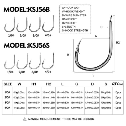 PROBEROS 20PCS Saltwater Fishing Hooks 1/0#-4/0# Anti-rusty Single hook Tin Color Fishhooks High Carbon Steel Strength