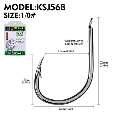 PROBEROS 10 pieces/bag, 5 bags with 50 pieces sold at once  Large Size Carp Fishing Hook Offset Circle Hook 1/0-4/0 Single Fly Fishing Jig Hook Barbed Sea Fishhook Tackle Accessories