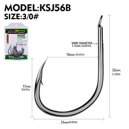 PROBEROS 10 pieces/bag, 5 bags with 50 pieces sold at once  Large Size Carp Fishing Hook Offset Circle Hook 1/0-4/0 Single Fly Fishing Jig Hook Barbed Sea Fishhook Tackle Accessories