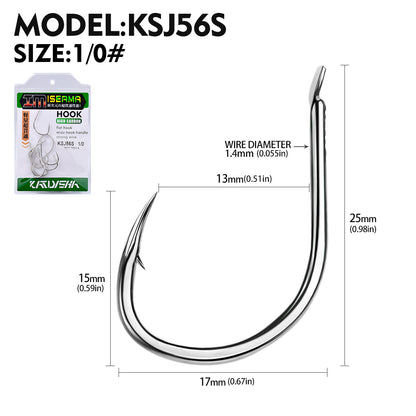 PROBEROS 20PCS Saltwater Fishing Hooks 1/0#-4/0# Anti-rusty Single hook Tin Color Fishhooks High Carbon Steel Strength