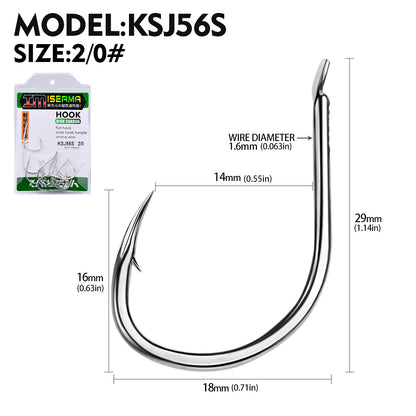 PROBEROS 20PCS Saltwater Fishing Hooks 1/0#-4/0# Anti-rusty Single hook Tin Color Fishhooks High Carbon Steel Strength
