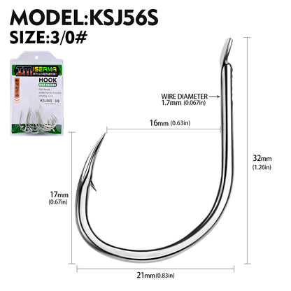 PROBEROS 20PCS Saltwater Fishing Hooks 1/0#-4/0# Anti-rusty Single hook Tin Color Fishhooks High Carbon Steel Strength