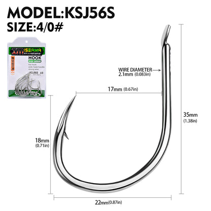 PROBEROS 20PCS Saltwater Fishing Hooks 1/0#-4/0# Anti-rusty Single hook Tin Color Fishhooks High Carbon Steel Strength